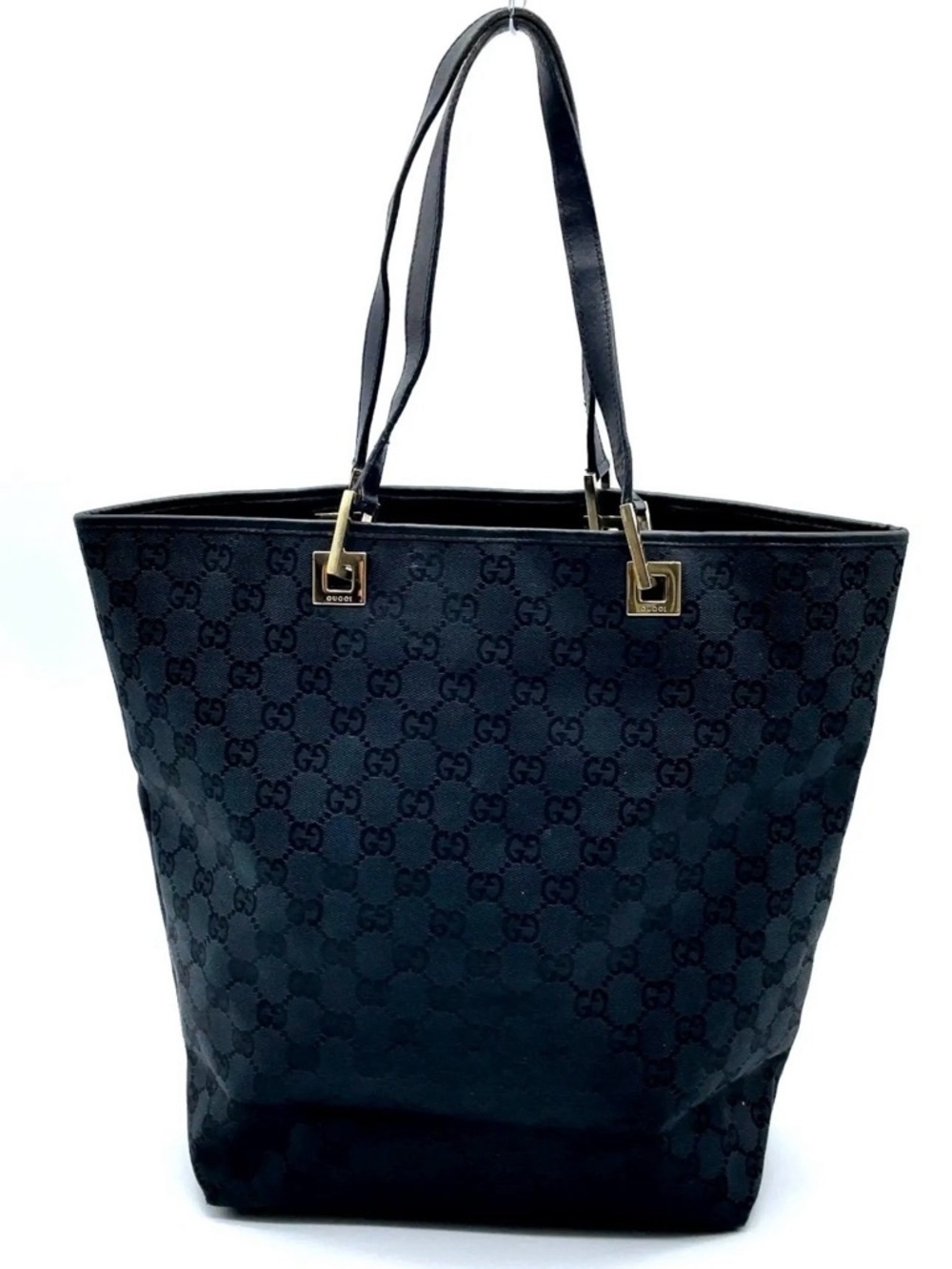 Authentic Gucci GG Canvas Leather
Black Bucket Tote Bag